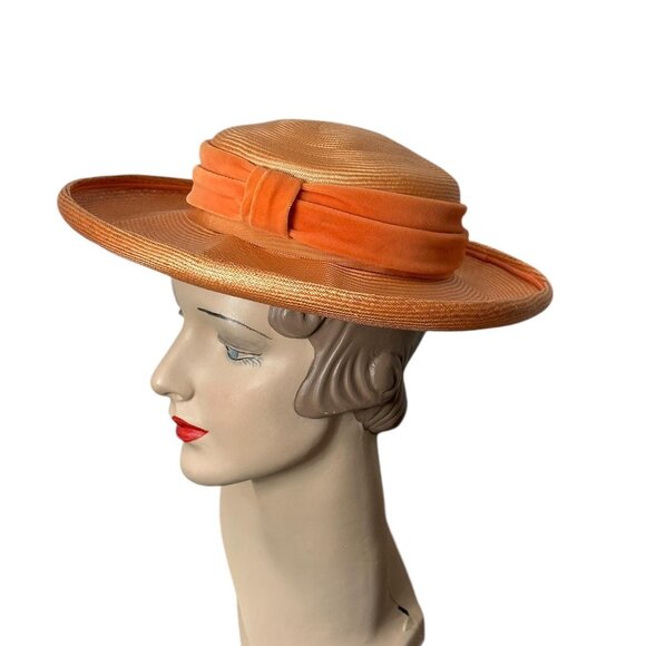 1960s straw hat with velvet band by Juli-Kay Size 22 - Picture 1 of 8